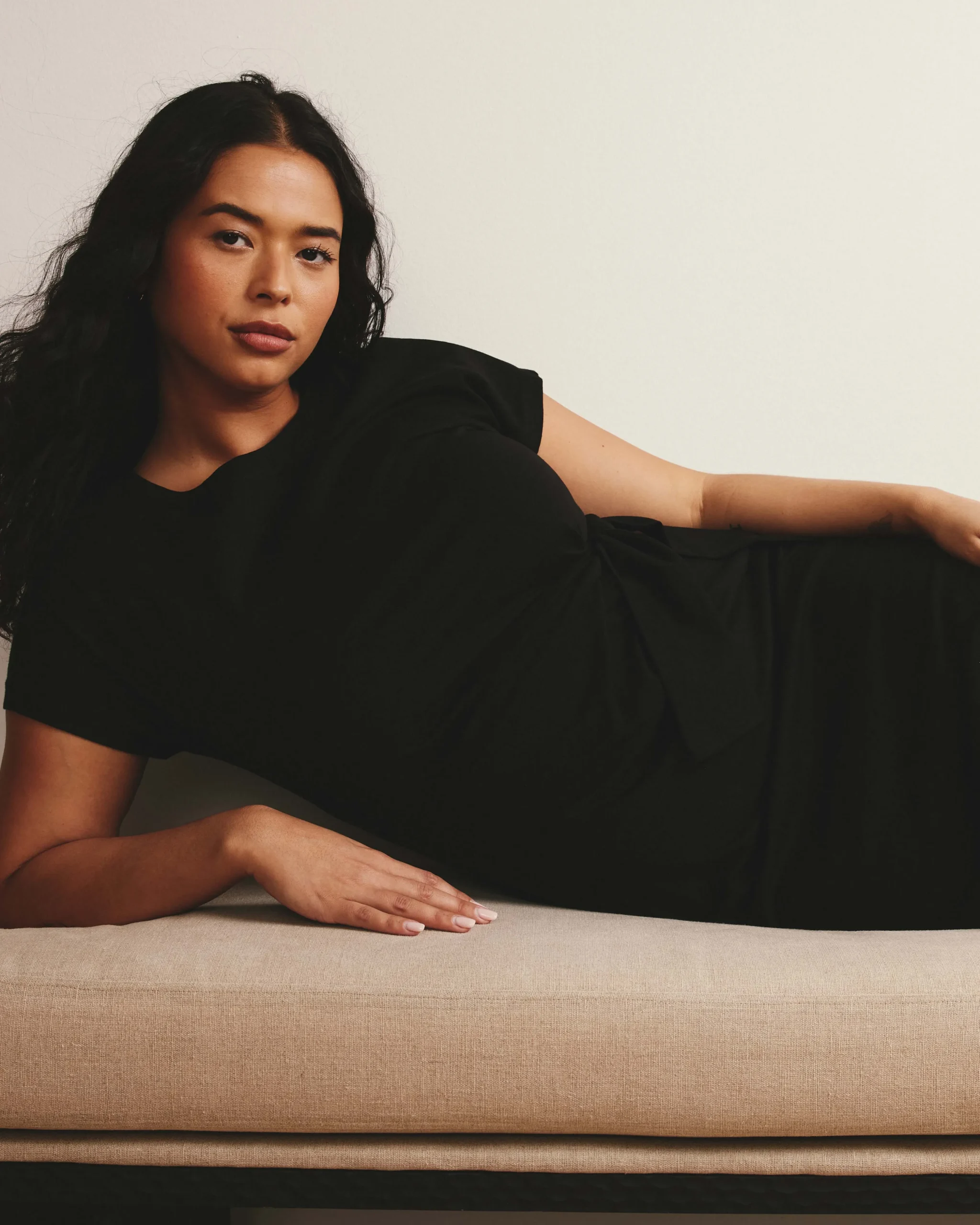 Crescent Breton Stripe Knot Dress Solid Black