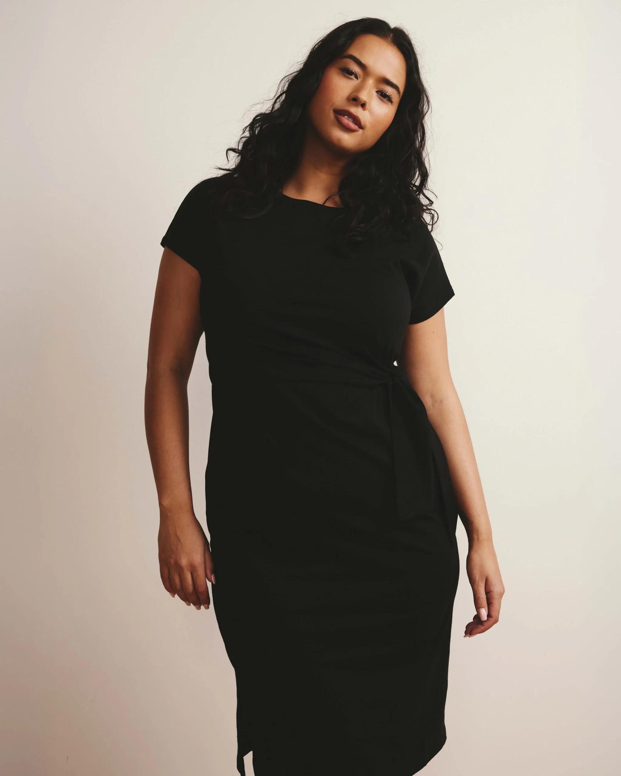 Crescent Breton Stripe Knot Dress Solid Black