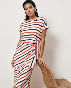 Crescent Breton Stripe Knot Dress Red/White/Blue Stripe