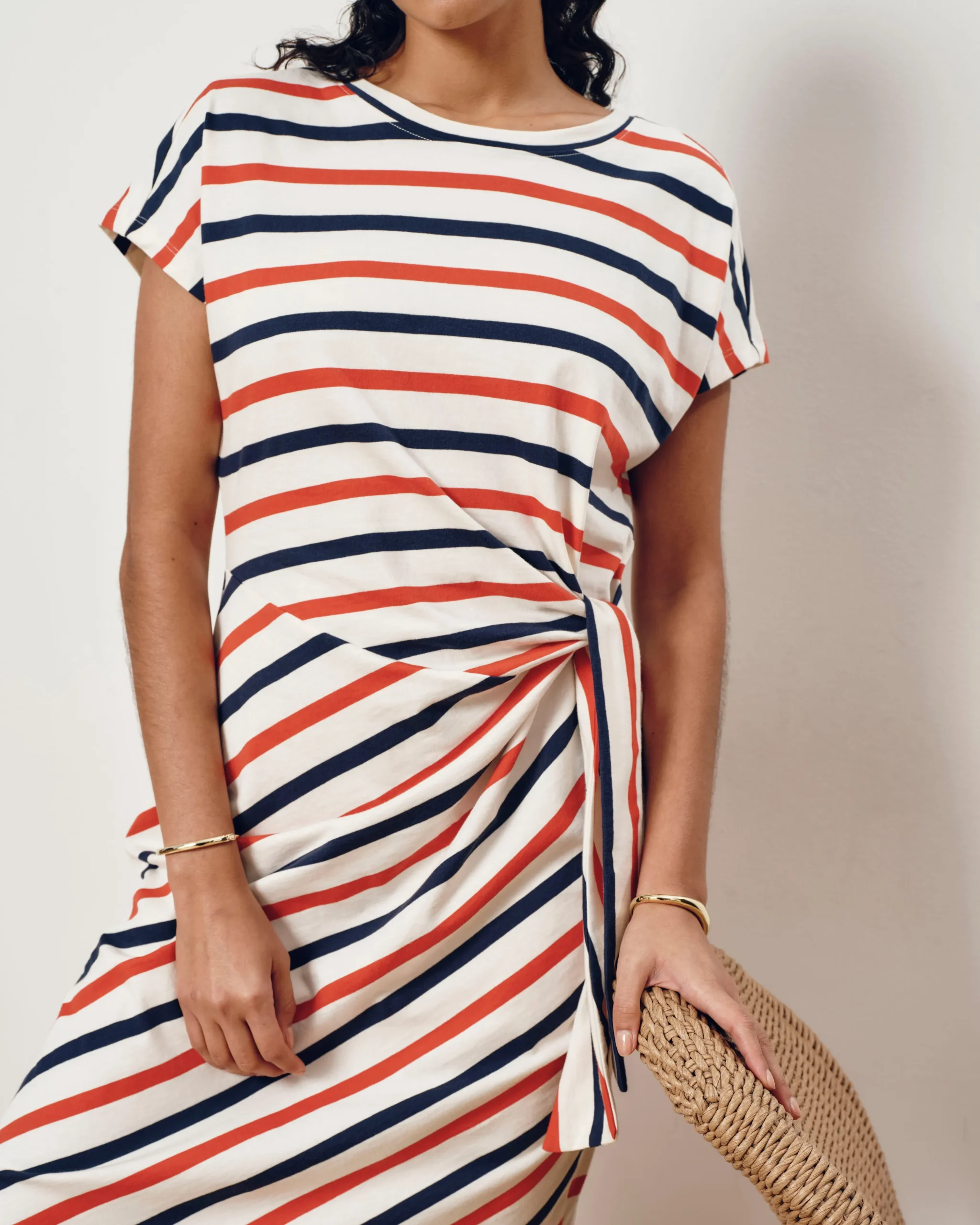 Crescent Breton Stripe Knot Dress Red/White/Blue Stripe