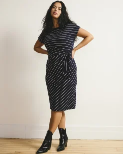 Crescent Breton Stripe Knot Dress Navy Pinstripe