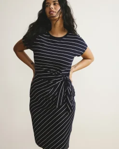 Crescent Breton Stripe Knot Dress Navy Pinstripe