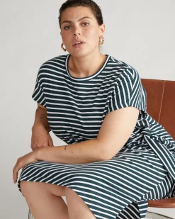 Crescent Breton Stripe Knot Dress Deep Sea/White Stripe