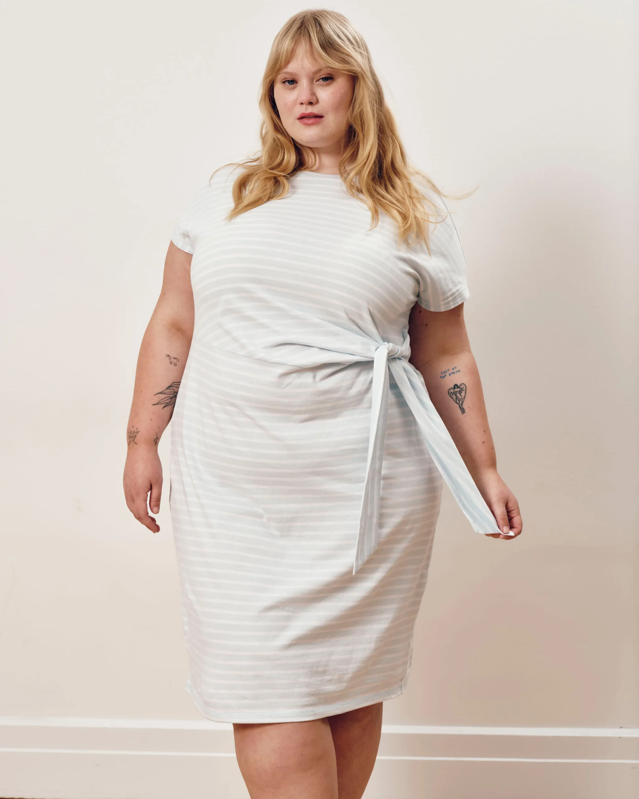 Crescent Breton Stripe Knot Dress Pale Blue/White Stripe