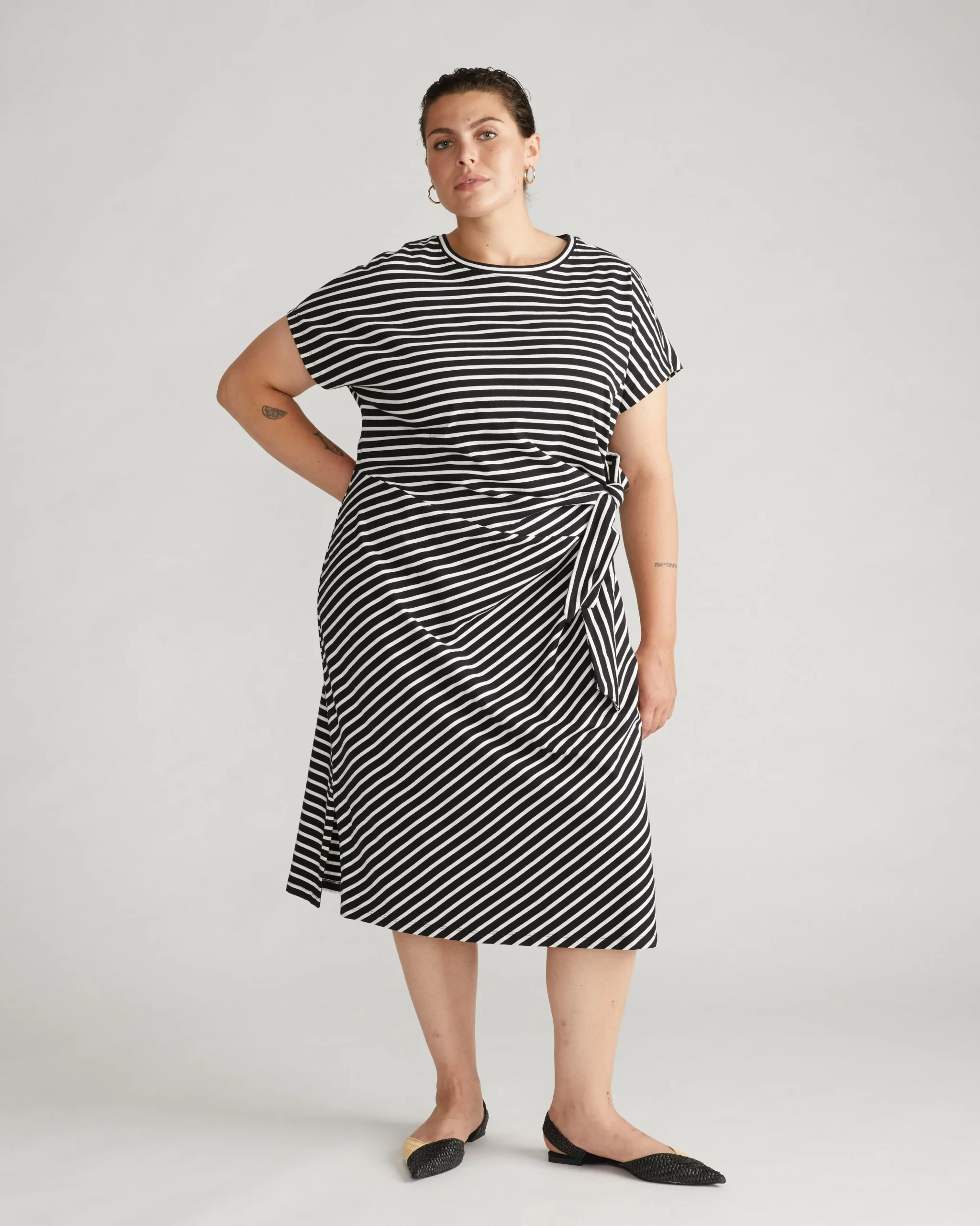 Crescent Breton Stripe Knot Dress Black/White Stripe