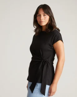 Crescent Breton Stripe Knot Tee Solid Black