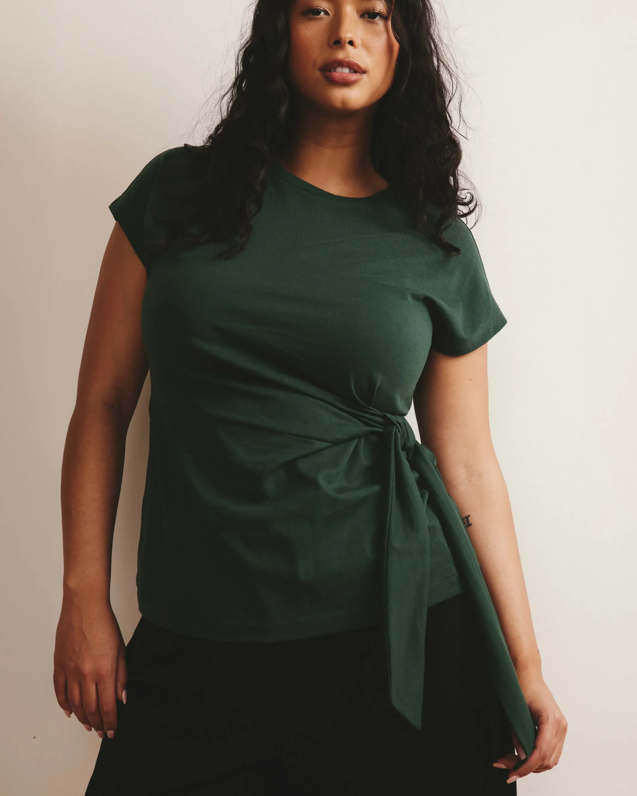 Crescent Breton Stripe Knot Tee Solid Conifer
