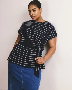 Crescent Breton Stripe Knot Tee Navy Pinstripe