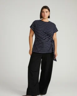 Crescent Breton Stripe Knot Tee Navy Pinstripe