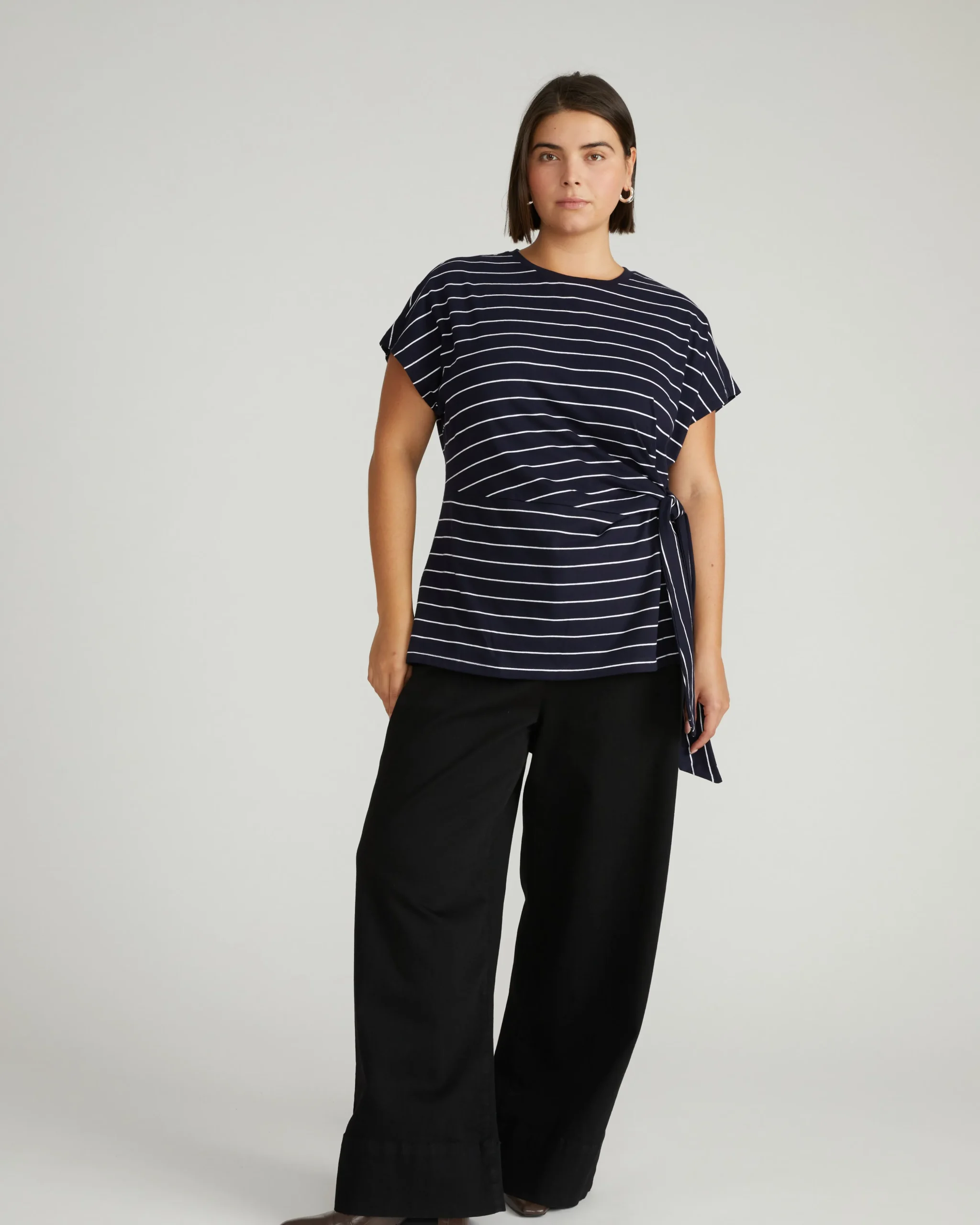 Crescent Breton Stripe Knot Tee Navy Pinstripe