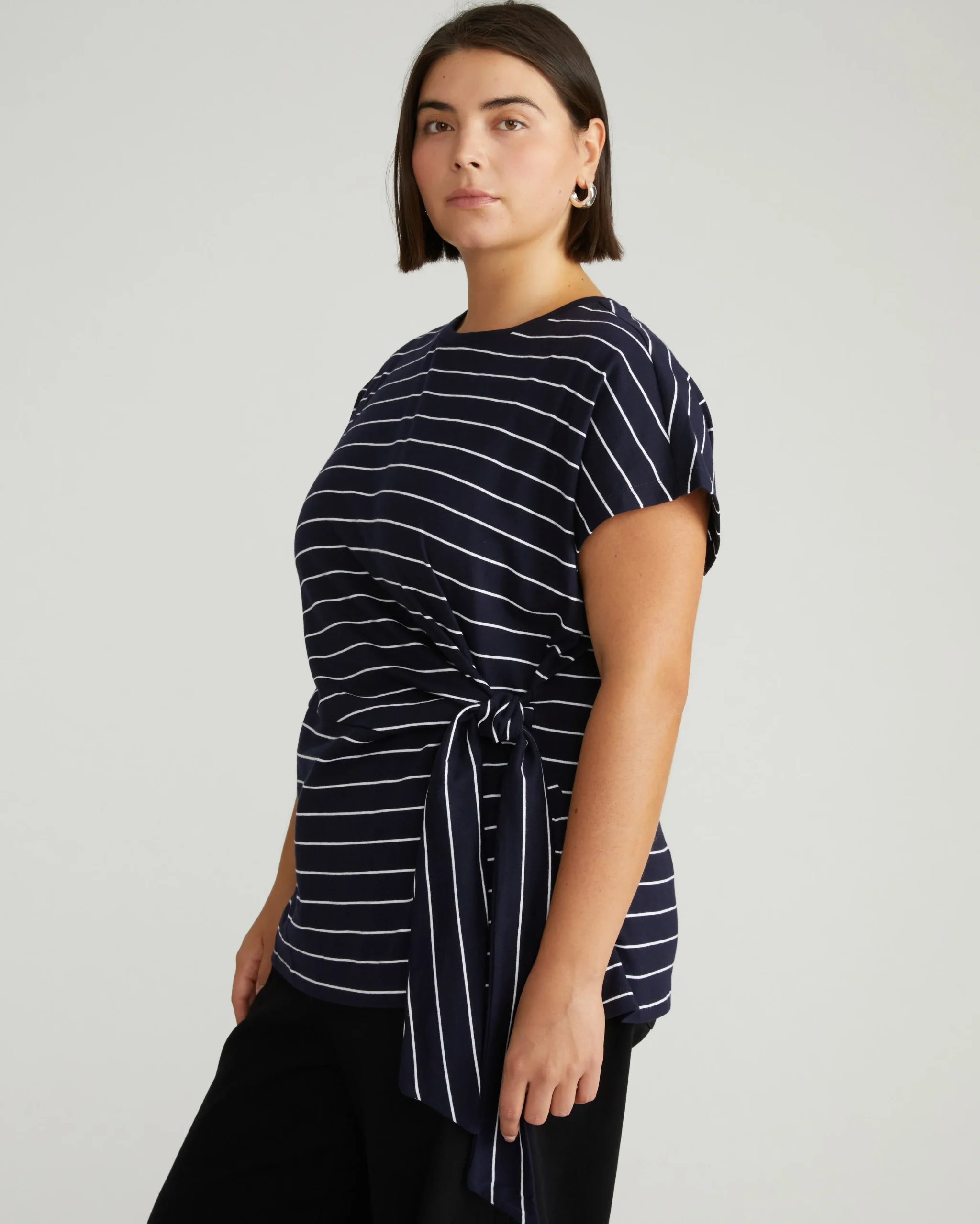 Crescent Breton Stripe Knot Tee Navy Pinstripe