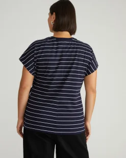 Crescent Breton Stripe Knot Tee Navy Pinstripe