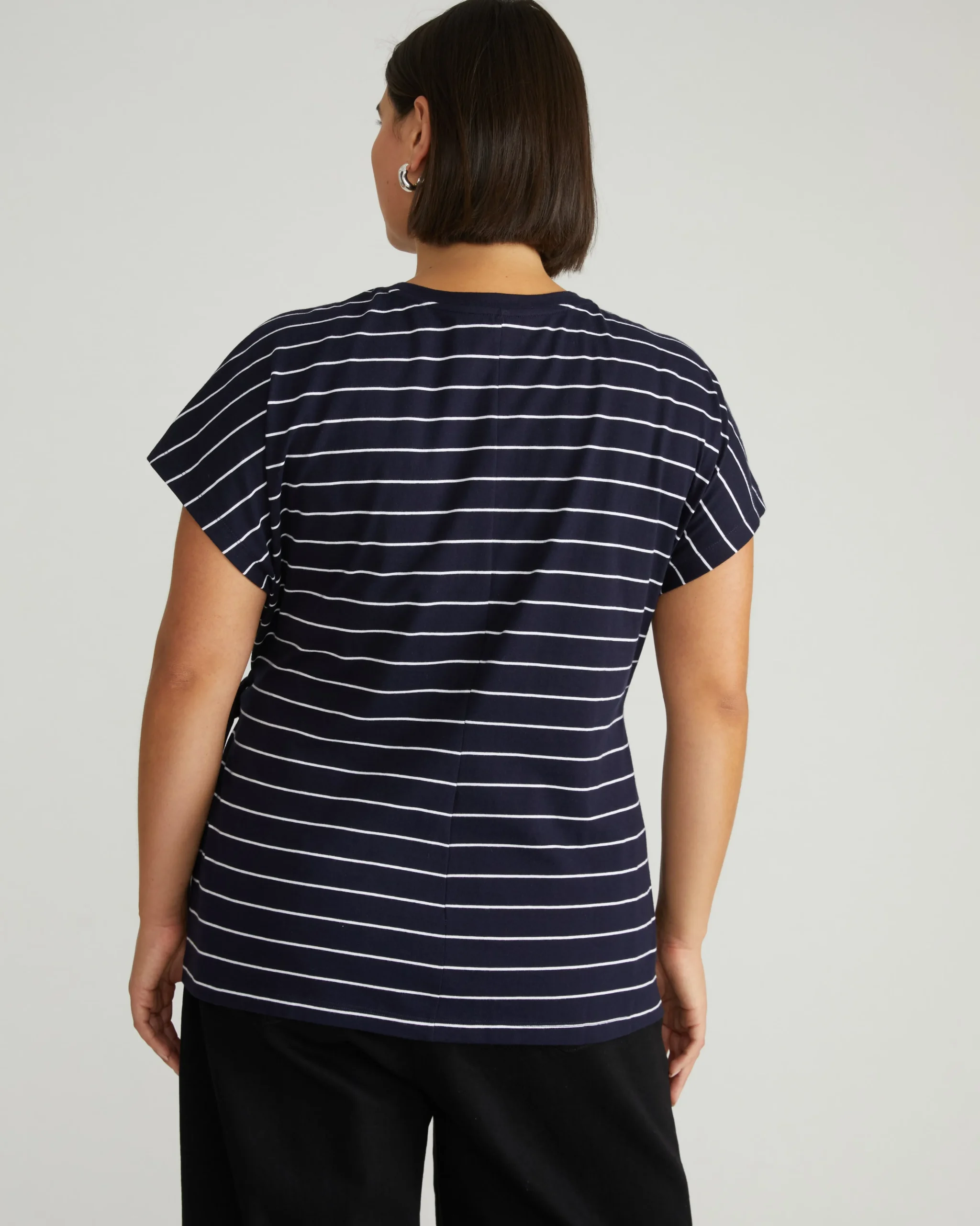 Crescent Breton Stripe Knot Tee Navy Pinstripe