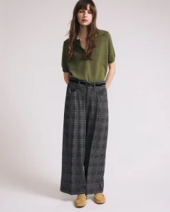 Cropped Wide Leg Ponte Pants British Plaid