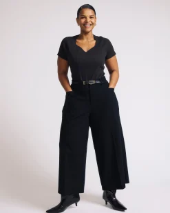 Cropped Wide Leg Ponte Pants Black