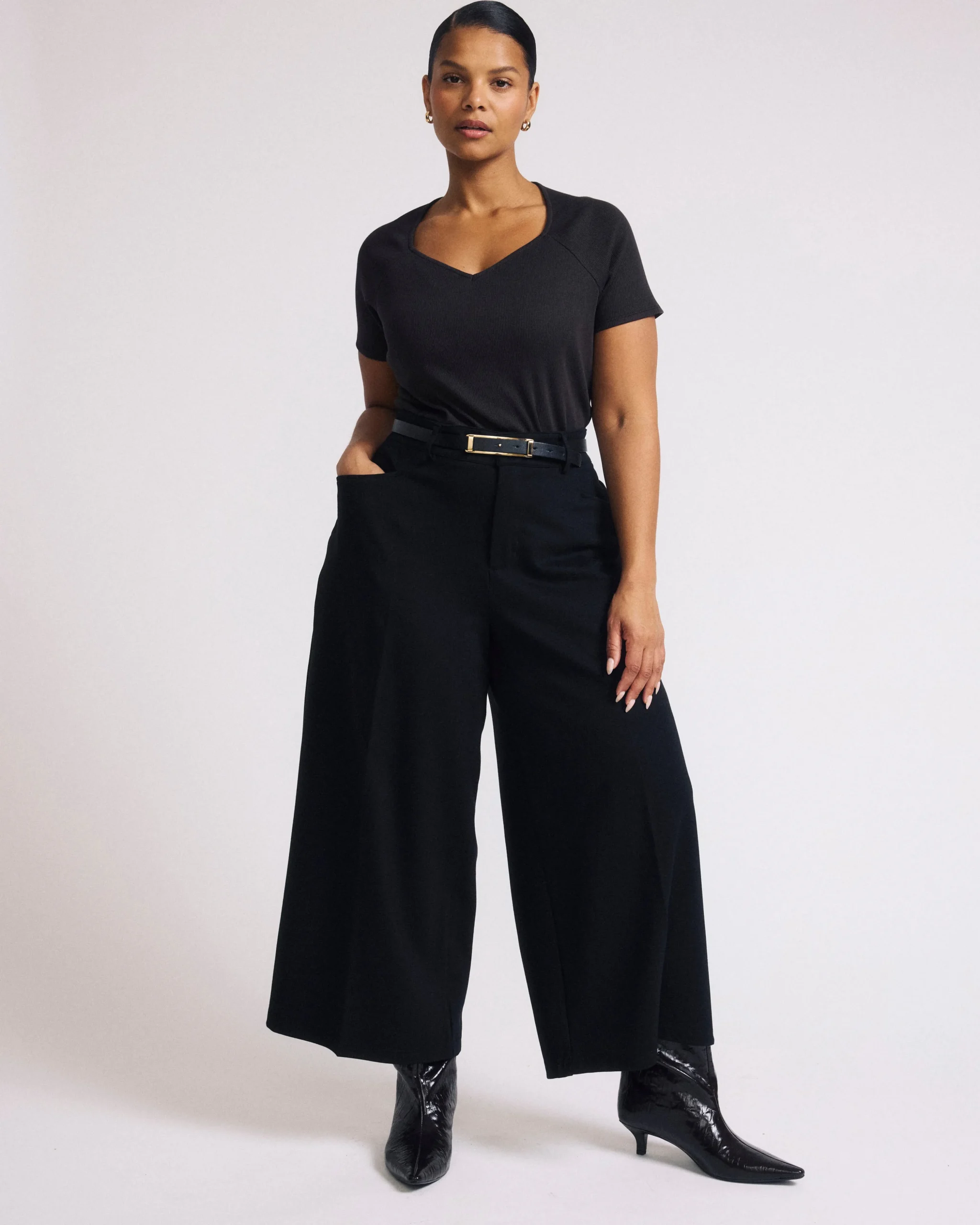 Cropped Wide Leg Ponte Pants Black
