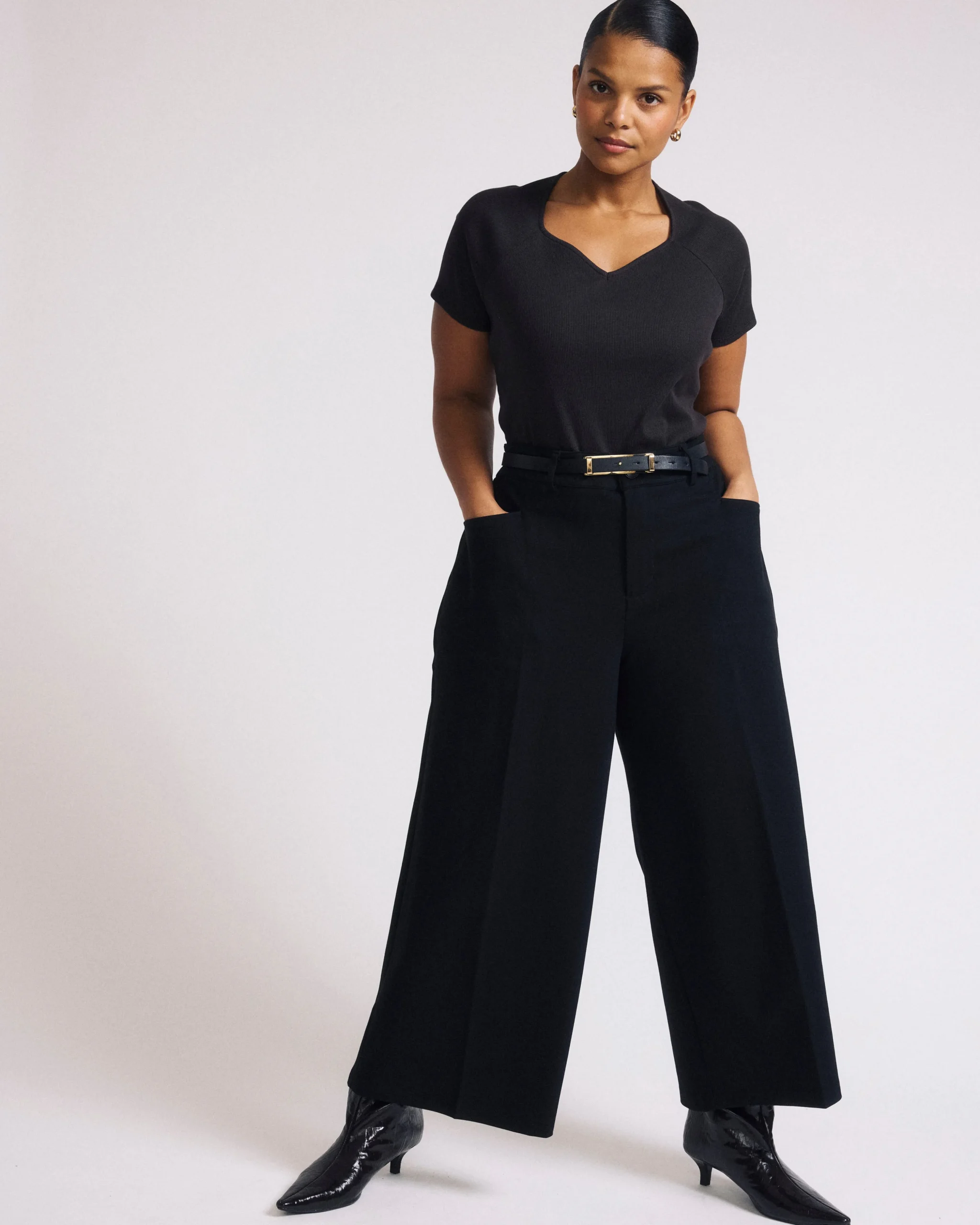 Cropped Wide Leg Ponte Pants Black