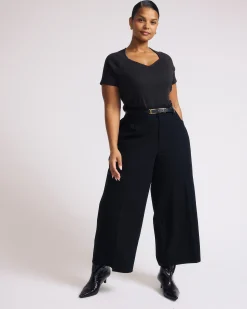Cropped Wide Leg Ponte Pants Black