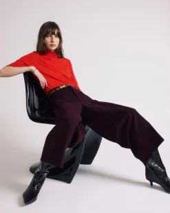 Cropped Wide Leg Ponte Pants Black Cherry
