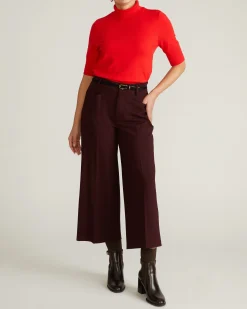 Cropped Wide Leg Ponte Pants Black Cherry