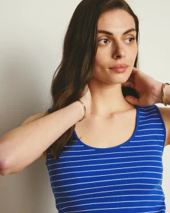 Daisy Ribbed Tank Bright Blue/White Microstripe