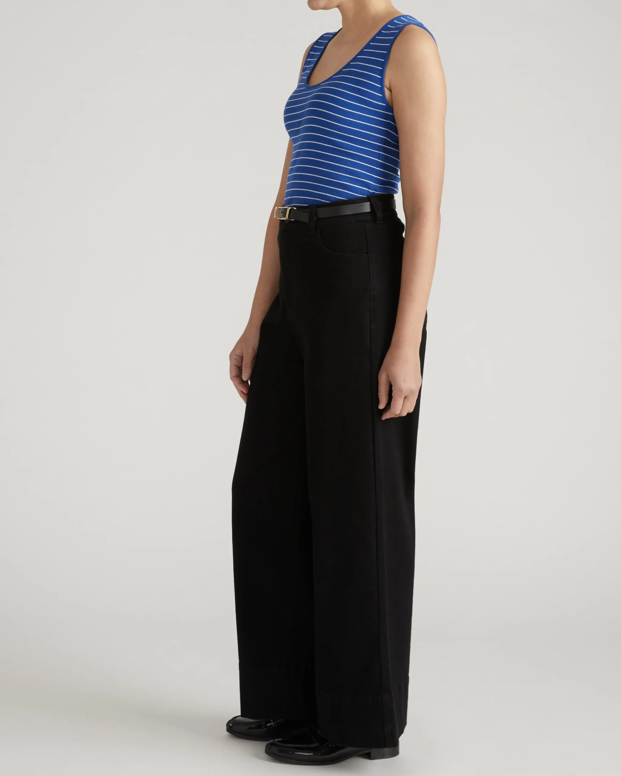 Daisy Ribbed Tank Bright Blue/White Microstripe