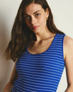 Daisy Ribbed Tank Bright Blue/White Microstripe