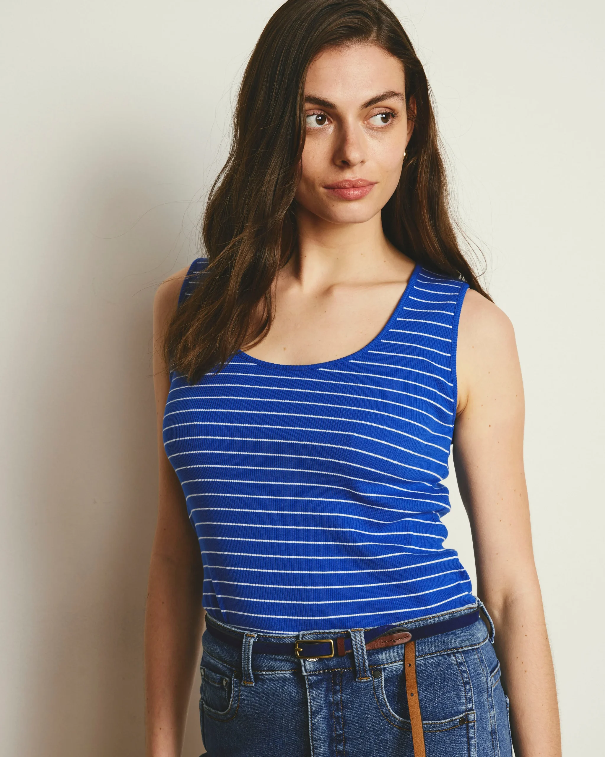 Daisy Ribbed Tank Bright Blue/White Microstripe