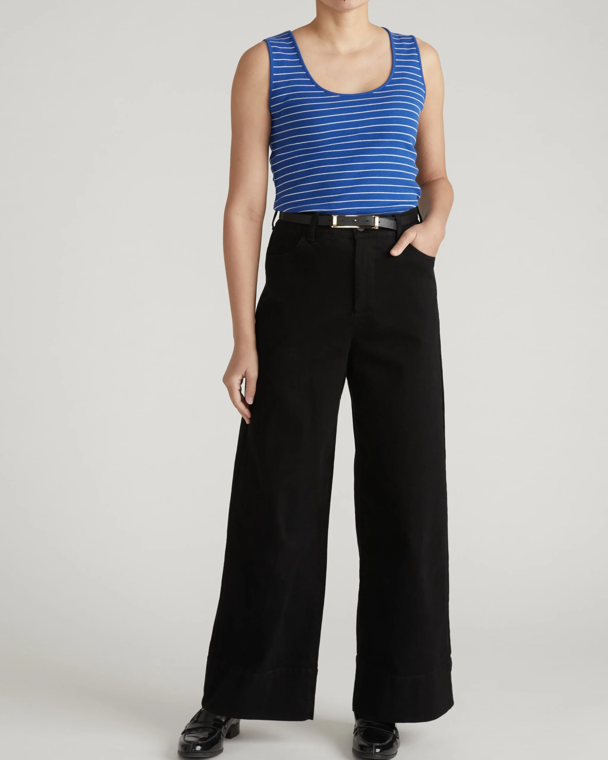 Daisy Ribbed Tank Bright Blue/White Microstripe