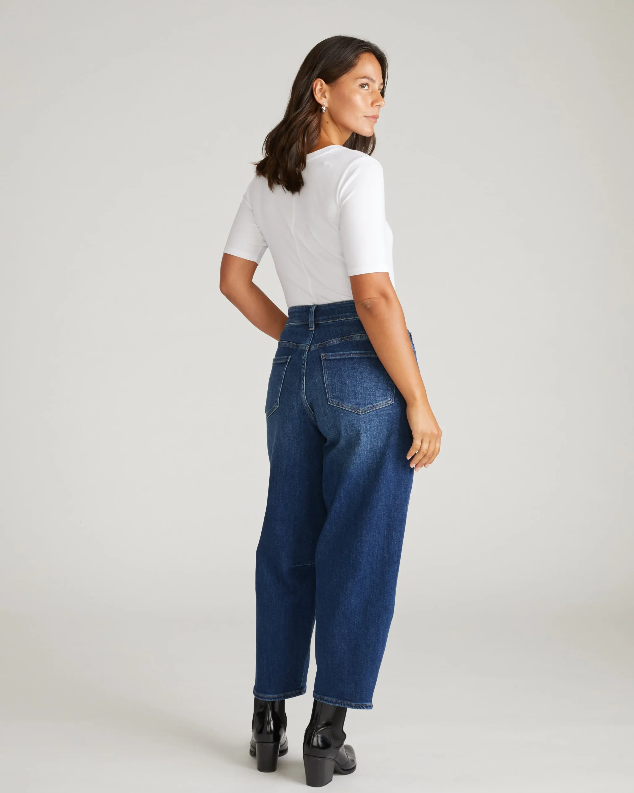 Dakota Cropped Barrel Leg Jeans Naval Blue Wash
