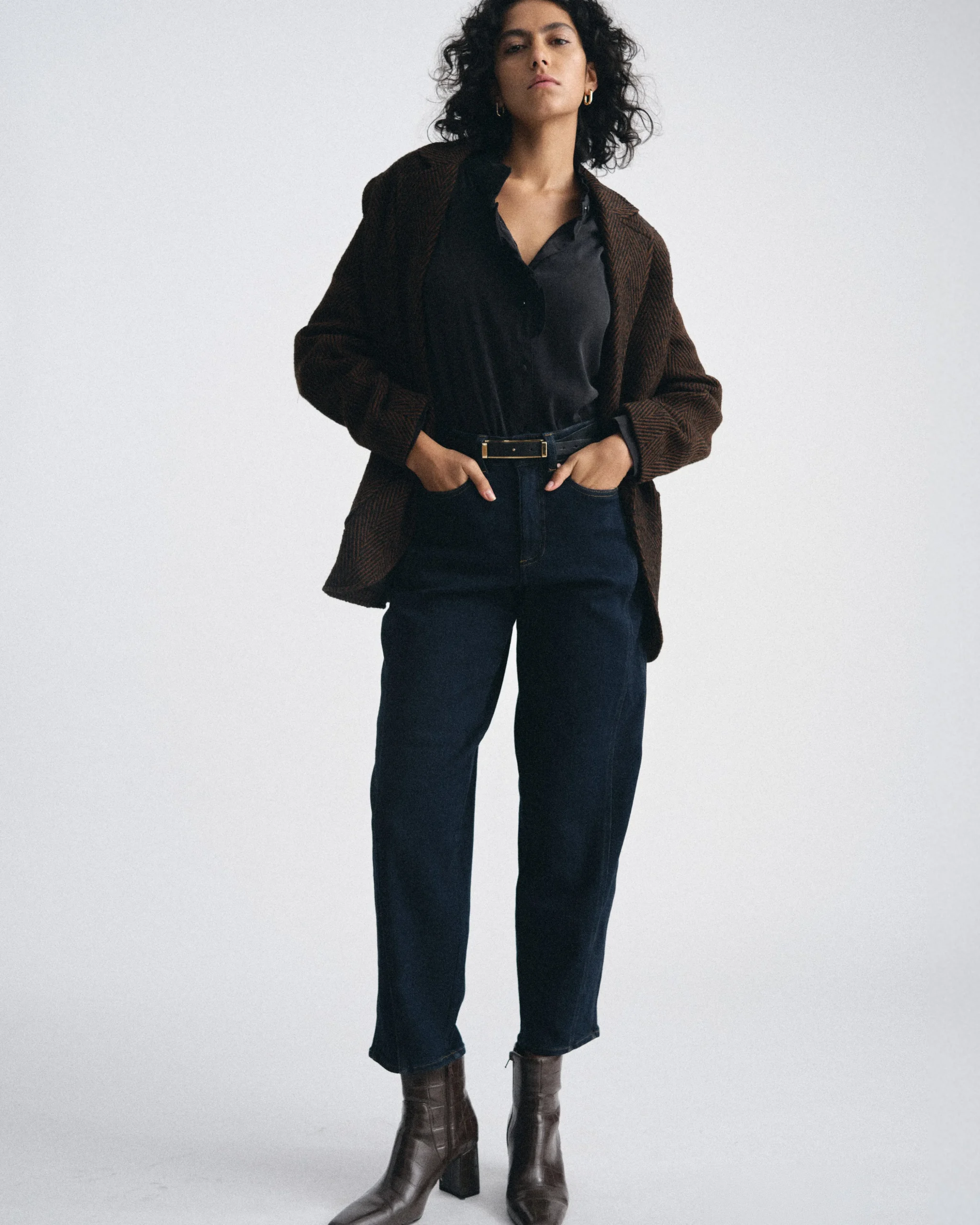 Dakota Cropped Barrel Leg Jeans Dark Indigo