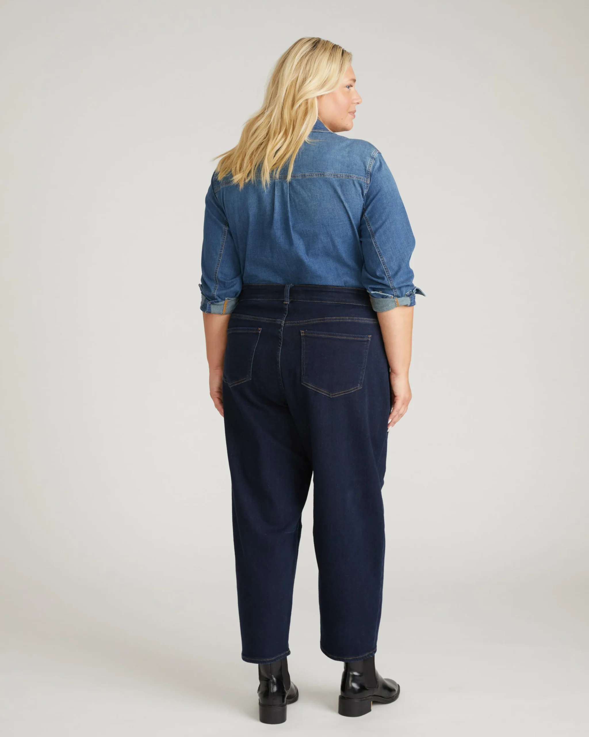 Dakota Cropped Barrel Leg Jeans Dark Indigo