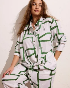 Dawn Linen Blend Hi Low Tunic Green Paint Print