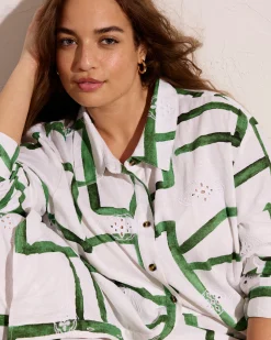 Dawn Linen Blend Hi Low Tunic Green Paint Print