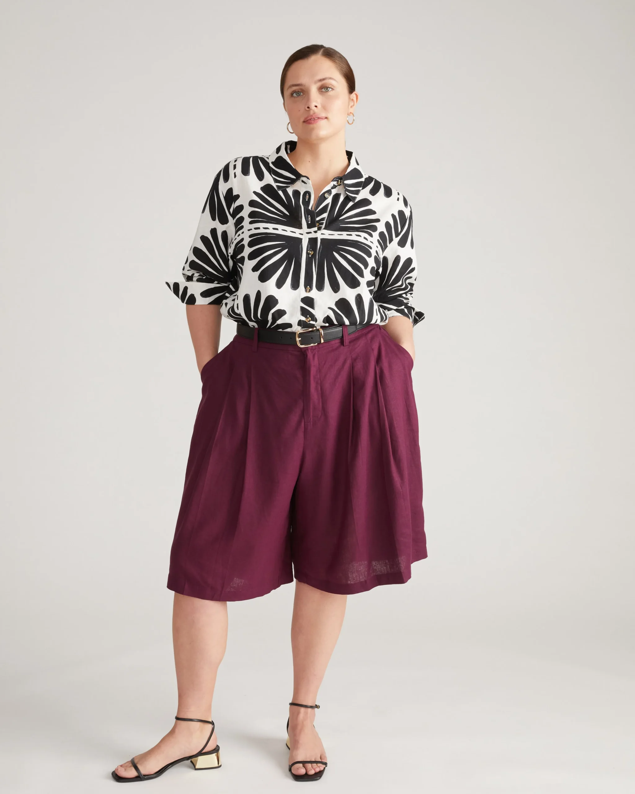 Dawn Linen Blend Hi Low Tunic Ink Bloom Print