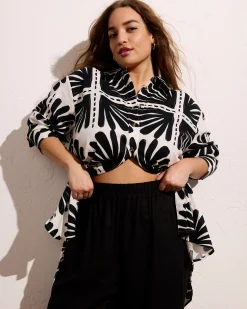 Dawn Linen Blend Hi Low Tunic Ink Bloom Print
