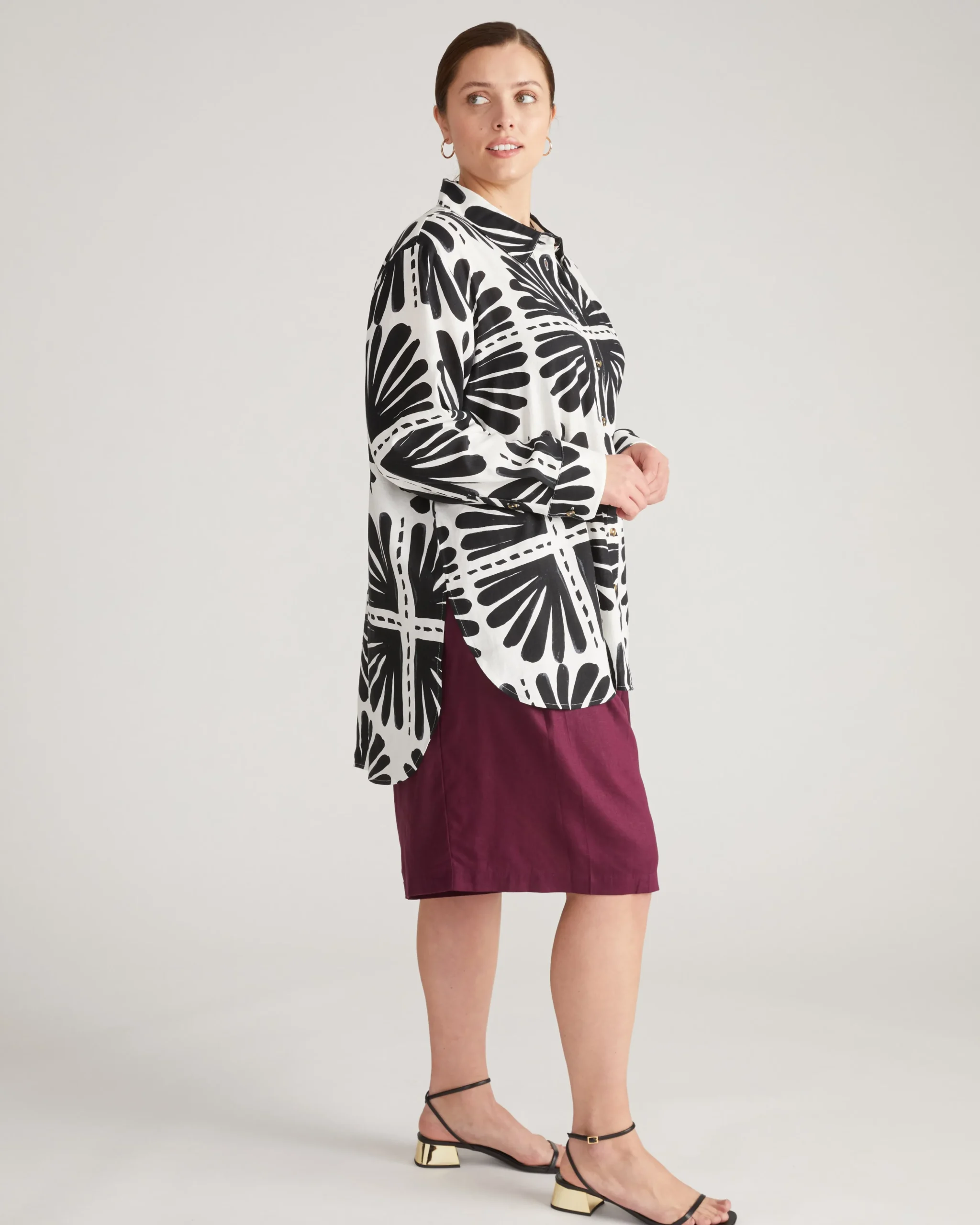 Dawn Linen Blend Hi Low Tunic Ink Bloom Print