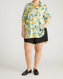 Dawn Linen Blend Hi Low Tunic Limoncello Print