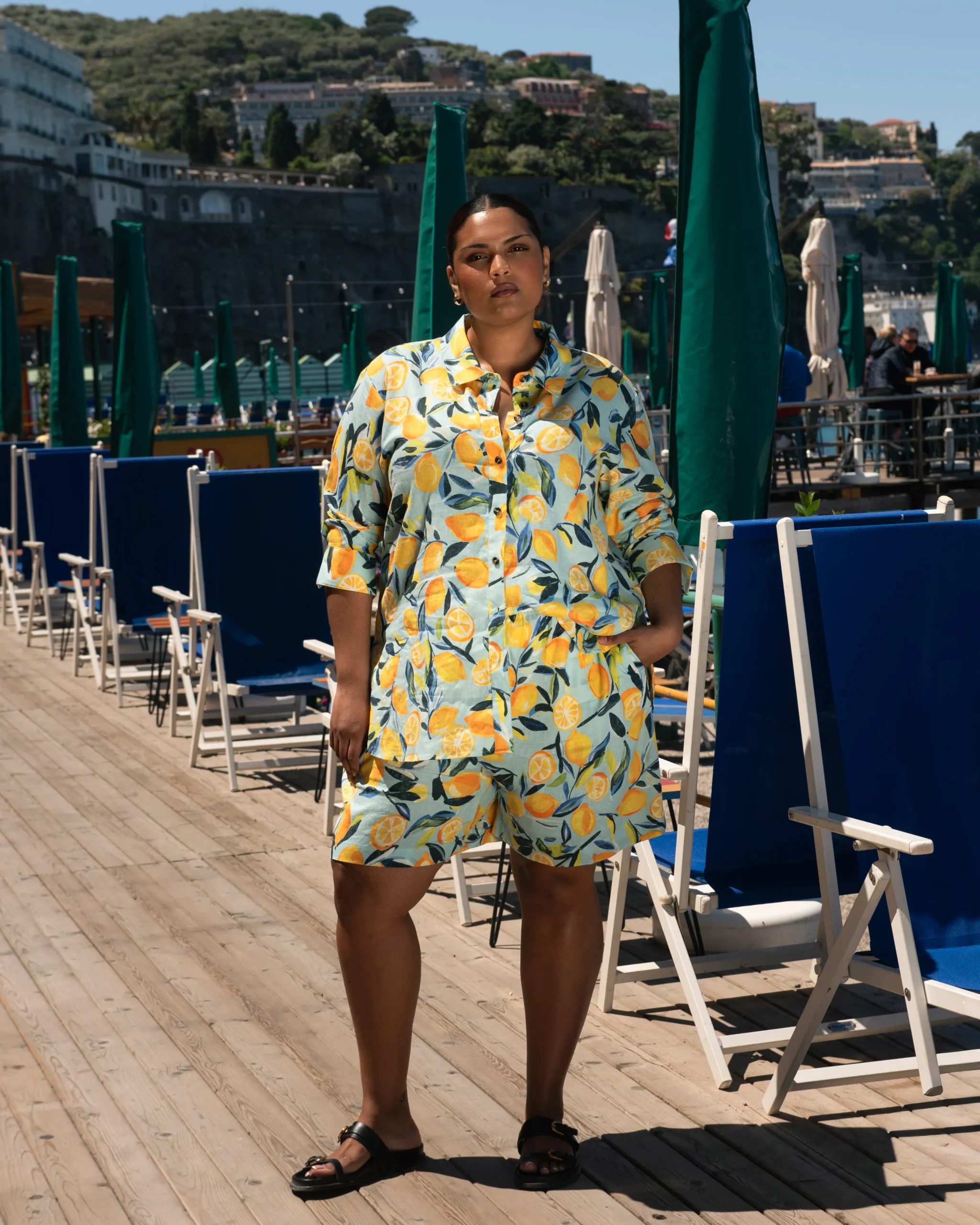 Dawn Linen Blend Hi Low Tunic Limoncello Print