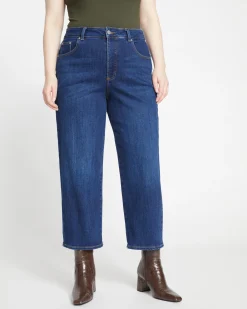 Donna High Rise Curve Straight Leg Jeans 27 Inch Stonewash Indigo