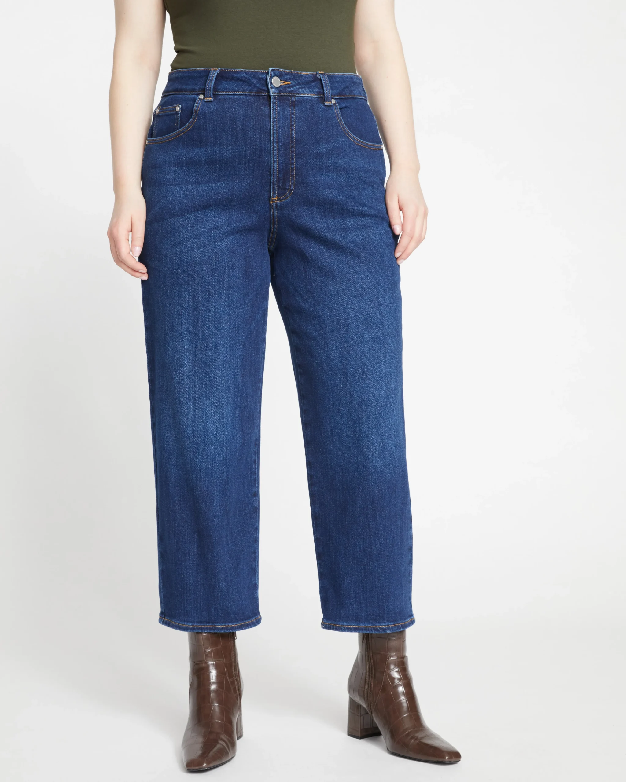 Donna High Rise Curve Straight Leg Jeans 27 Inch Stonewash Indigo