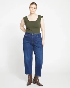 Donna High Rise Curve Straight Leg Jeans 27 Inch Stonewash Indigo