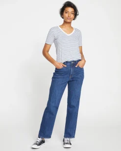 Donna High Rise Curve Straight Leg Jeans 32 Inch Stonewash Indigo