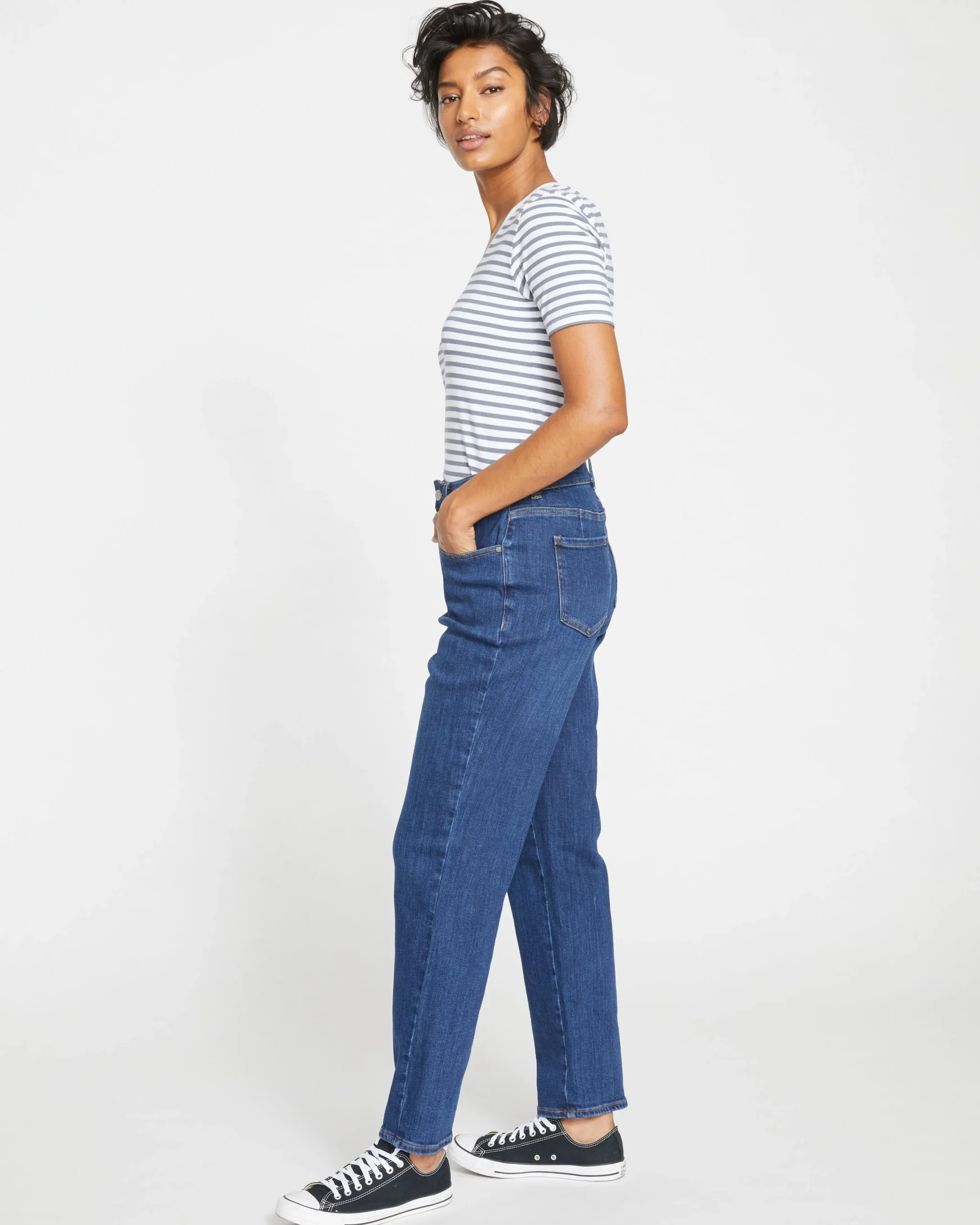 Donna High Rise Curve Straight Leg Jeans 32 Inch Stonewash Indigo