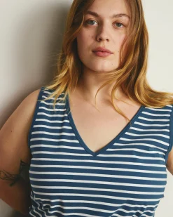 Double V Tank Ink Blue/White Stripe