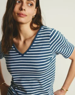 Double V Tee Ink Blue/White Stripe