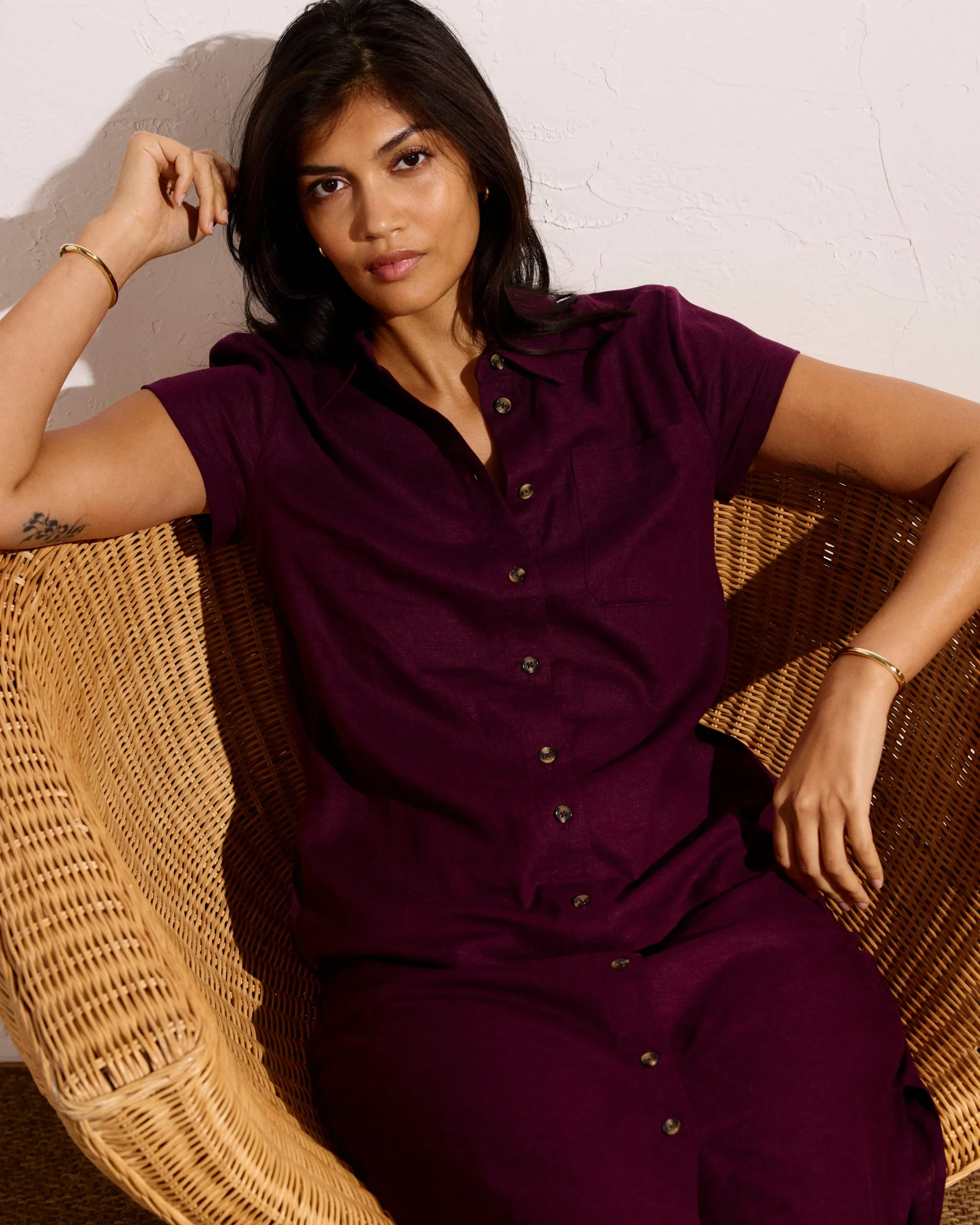 Dune Linen Blend Shirtdress Acai