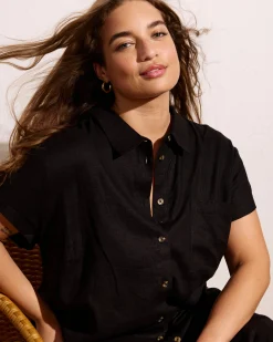 Dune Linen Blend Shirtdress Black