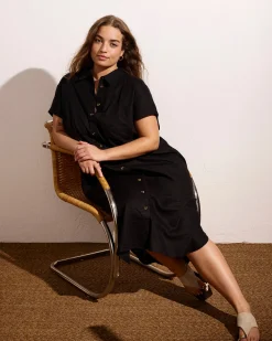 Dune Linen Blend Shirtdress Black