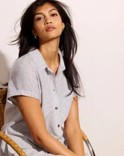 Dune Linen Blend Shirtdress Beach Stripe